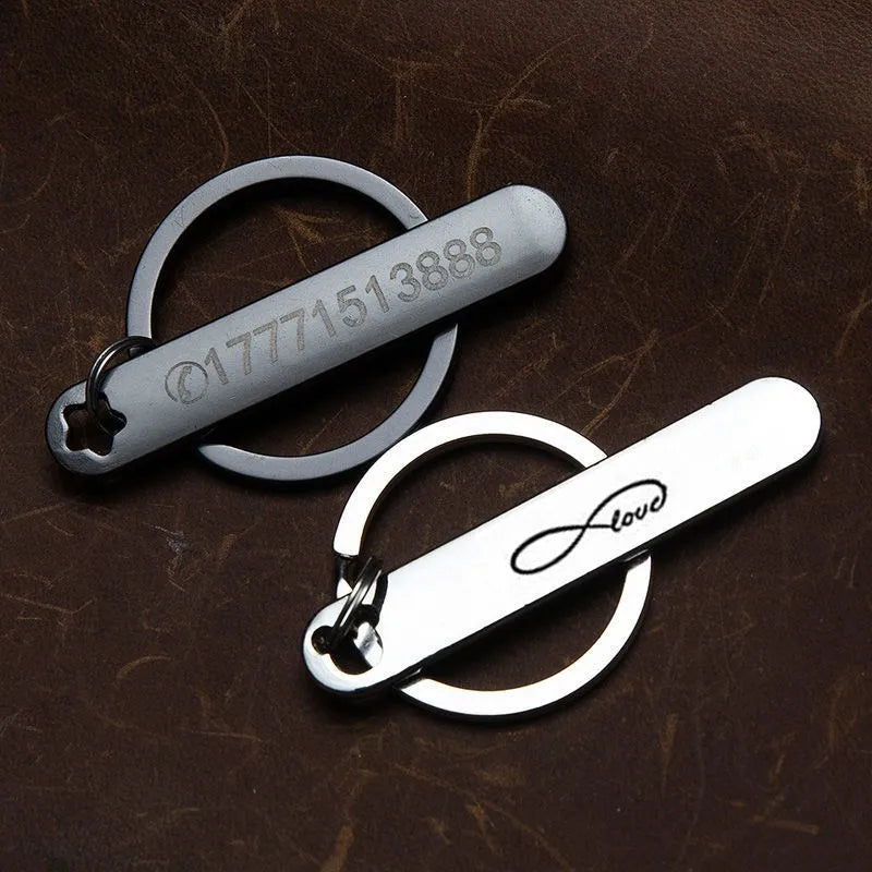 Custom Phone Number Logo Name Keychain Women Men Car Key Ring Laser Engraveing Key Chain Stainless Steel Personalized