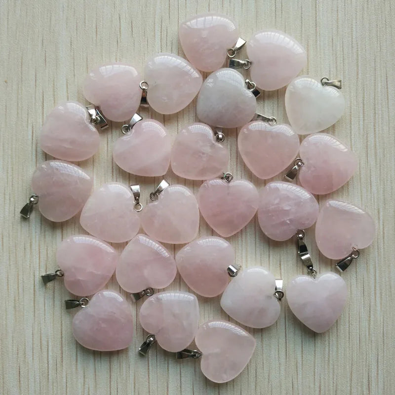 50pcs/Lot 2022 Assorted Heart Natural Stone Charms Pendants for Jewelry Making Good Quality 20mm