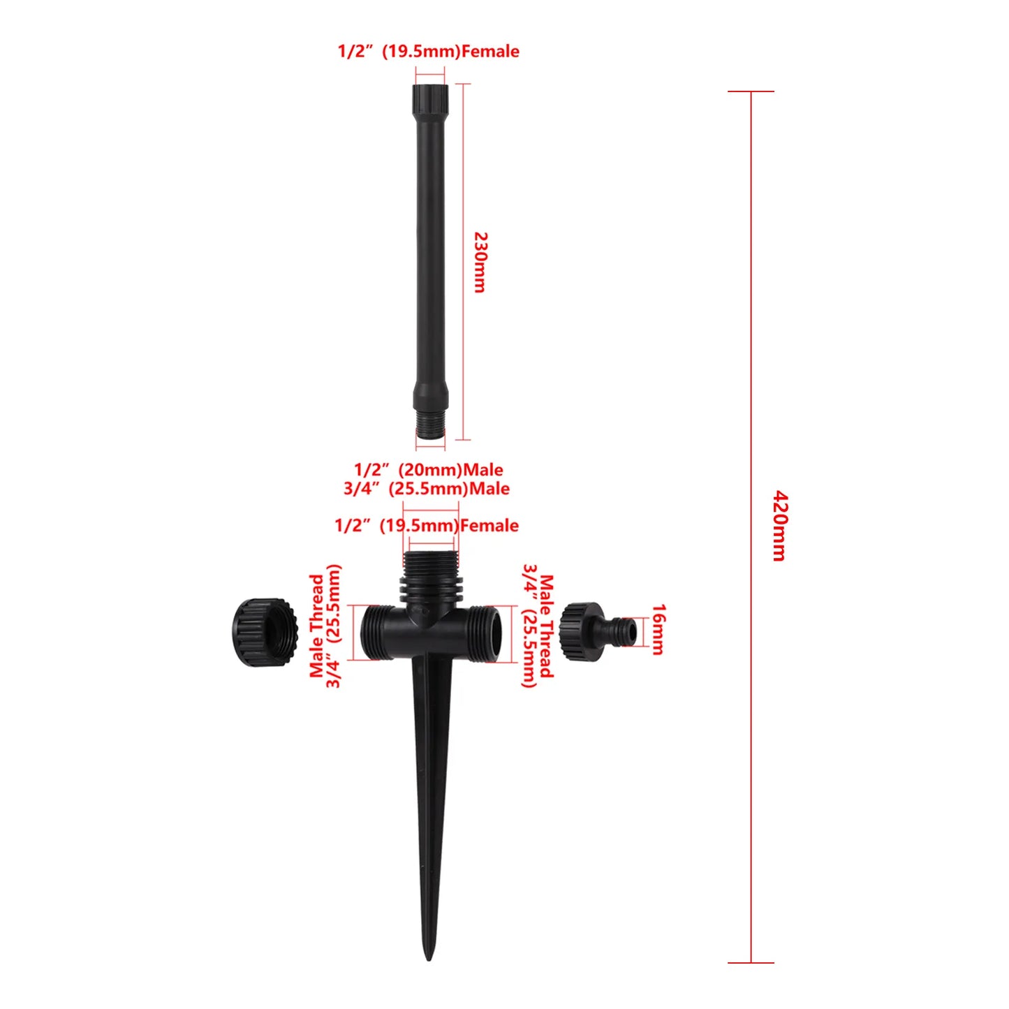 Double Outlet Impact Rocker Sprinkler Nozzle 360 Degree Rotary Jet Agricultural Garden Irrigation Sprinklers 1/2" Male Thread