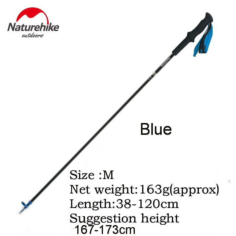 Naturehike Carbon Fiber 4 Section Ultralight Trekking Poles Tungsten Steel Walking Stick Trail Running Hiking Alpenstock