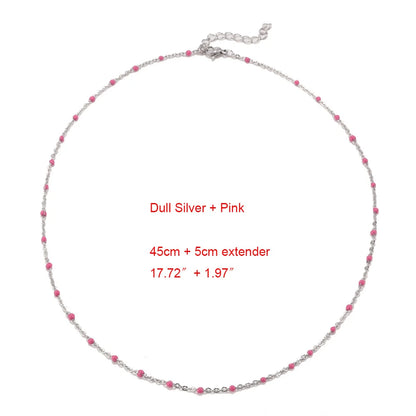 1pcs Stainless Steel Gold/Silver Color Choker Necklace Enamel Satellite Beaded Cable Ball Chain Choker Womens Necklaces