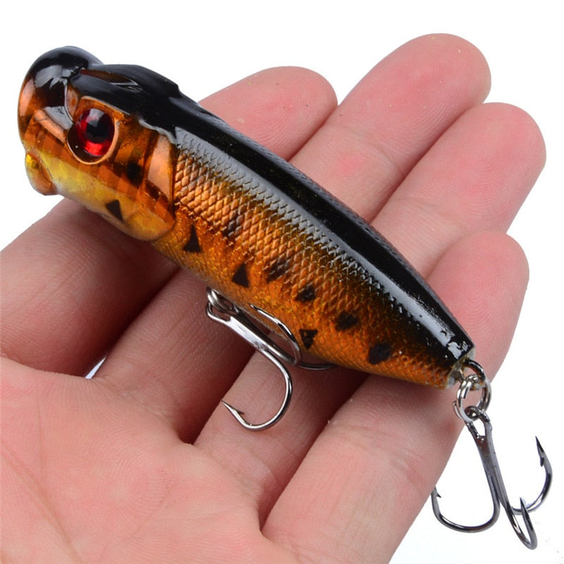 Hot 1pcs Fishing Lures 6.5cm/12g Topwater Popper Bait 5 Color Hard Bait Artificial Wobblers Plastic Fishing Tackle With 6# Hooks