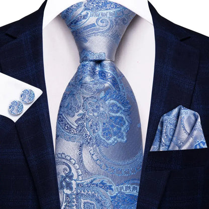 Business Tie for Men Silk Blue Tie Dots Necktie Set Plaid Cufflinks for Wedding Business Tie 150cm Hi-Tie SN-3529