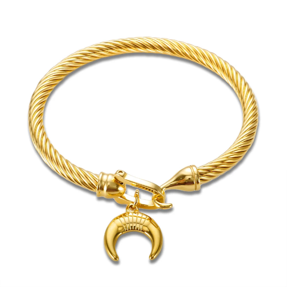 MSX Gold Plating Stainless Steel Bangles Bracelets Vintage Love Roman Numerals Wristband Bracelets Bangles for Men Women