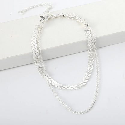 2024 New Chain Choker Two Layers Necklaces Fishbone Airplane Shape Gold Color Necklace Flat Chain Jewelry