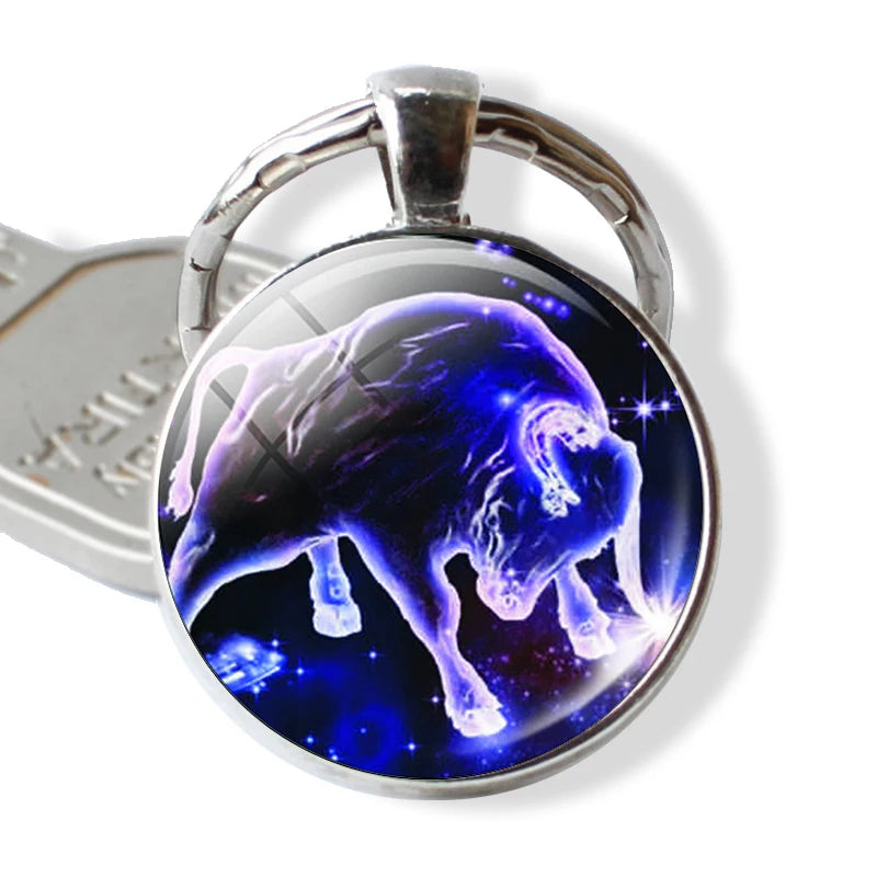 12 Constellations Keychain Constellation Key Rings Zodiac Sign Key Chain Pendant Jewelry Libra Aries Leo Fashion Birthday