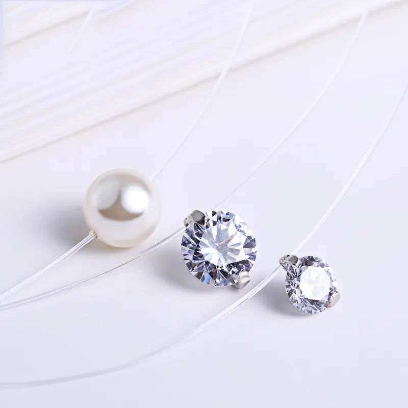 INZATT 925 Sterling Silver Zircon Crystal Pearl Pendant Choker Necklace Transparent Fishing Line 2020 Fine Jewelry for Women