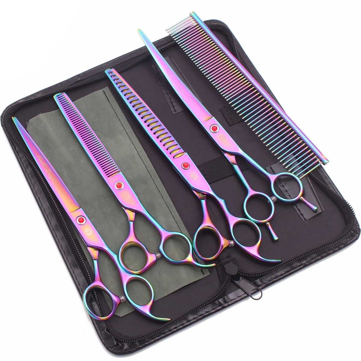 Purple Dragon 8" Stainless Dog Scissors Kit Straight Shears Thinning Shears Curved Shears Pet Scissors Grooming Scissors Z3005