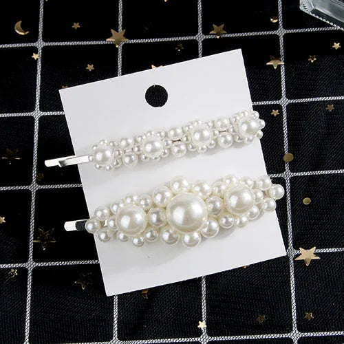 5Pcs/Set Pearl Hair Clip Snap Button Hair Pins for Women Sweet Pearl Hairpin Hair Clips Jewelry Lady Barrette Stick