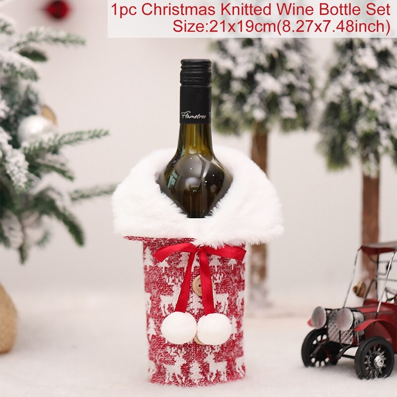 Christmas Wine Bottle Cover Merry Christmas Decor for Home 2023 Navidad Noel Christmas Ornaments Xmas Happy New Year 2024