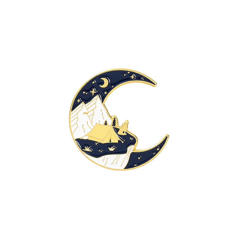 Outdoors Mountain Starry Night Enamel Pin Custom Wild Camping Hiking Brooches Bag Clothes Lapel Pin Adventure Badge Jewelry