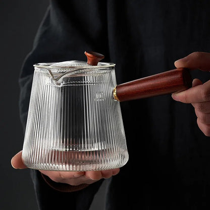 YMEEI Glass Teapot With Removable Clear Infuser Sandal Wood Handle Stove & Micro