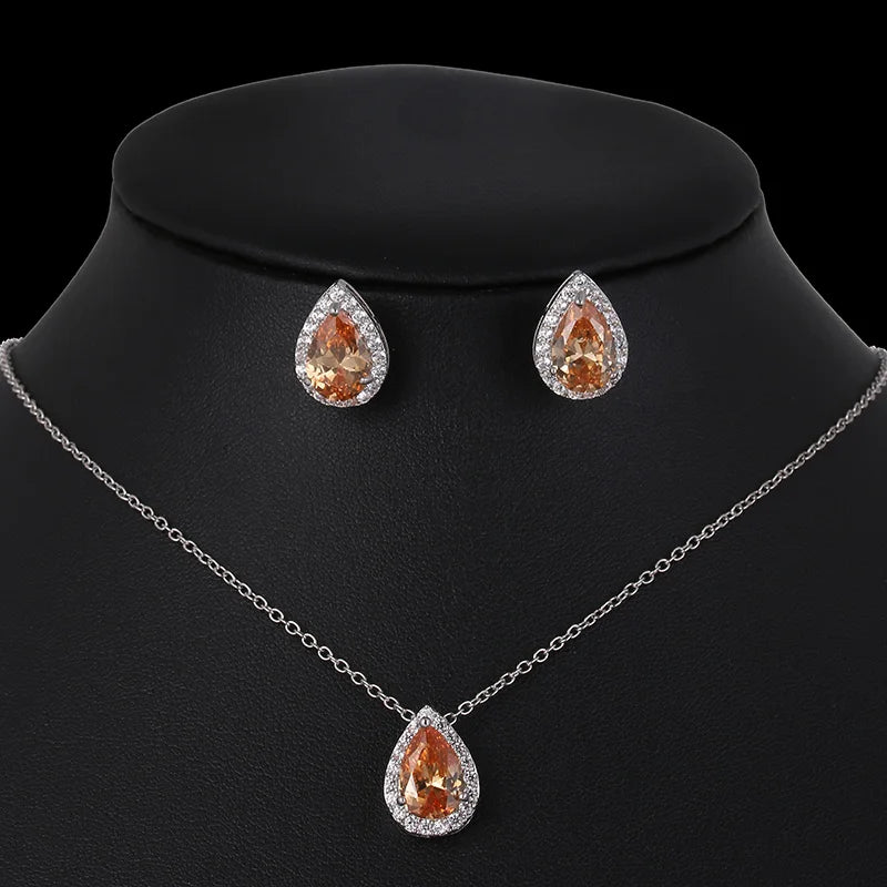 Nigerian Water Drop Cubic Zirconia Wedding Jewelry Sets Inlay Luxury Crystal Bridal Jewelry Set for Bridesmaids AS099