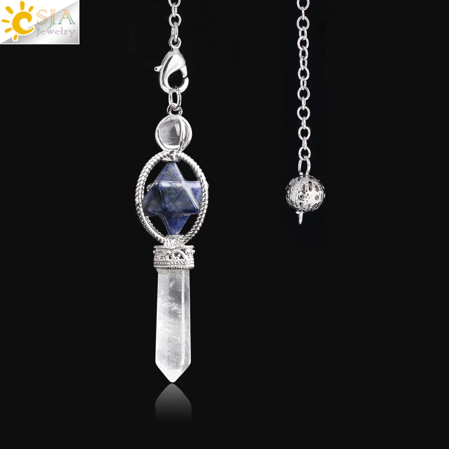 CSJA Merkaba Dowsing Pendulum Quartz Natural Stone Crystal Reiki Healing Pendule Pendant Pendulums Radiesthesia Pendulos F770