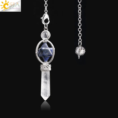 CSJA Merkaba Dowsing Pendulum Quartz Natural Stone Crystal Reiki Healing Pendule Pendant Pendulums Radiesthesia Pendulos F770