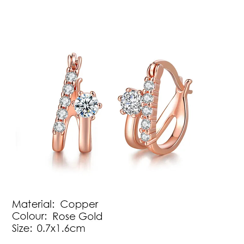 ZHOUYANG Stud Earrings for Women Classic Six Claw Clear AAA+Cubic Zirconia Rose Gold Color Fashion Jewelry for Girls KAE094