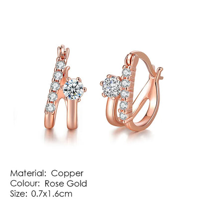 ZHOUYANG Stud Earrings for Women Classic Six Claw Clear AAA+Cubic Zirconia Rose Gold Color Fashion Jewelry for Girls KAE094