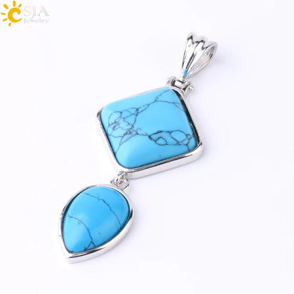 CSJA Natural Stones Pendant Crystal Square Water Drop Quartz Lapis  Lazuli Geometric Pendants for Necklaces Women Jewelry F814
