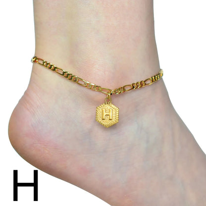 Anniyo 21cm + 10cm Extender Chain / A-Z Initial Letter Anklet for Women Alphabet Jewelry Foot Chain Girl #105906