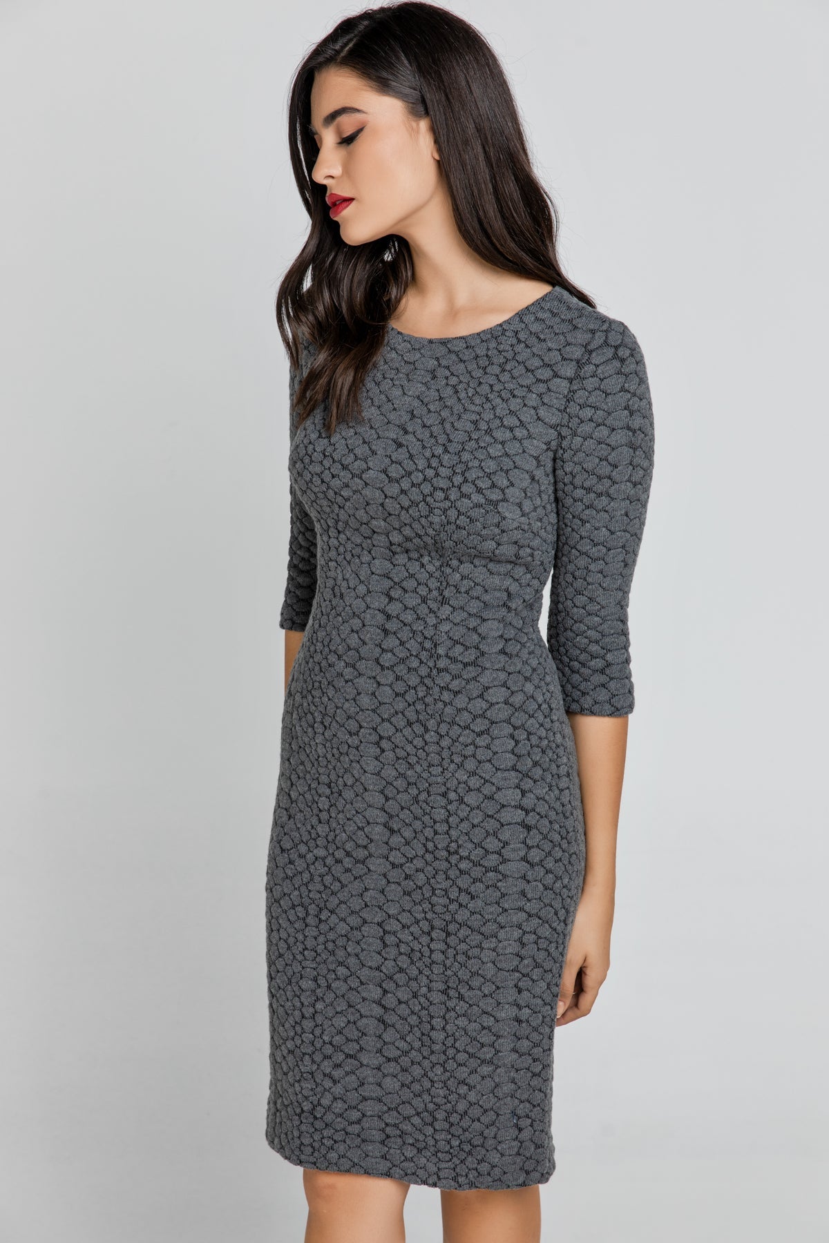 Dark Grey Jacquard Dress by Conquista