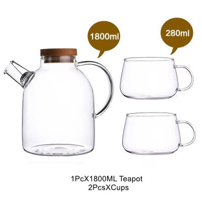 1l/1.8l Large Capacity Drinkware Glass Teapot Teaware Tea Pot Heat-Resistant Ket