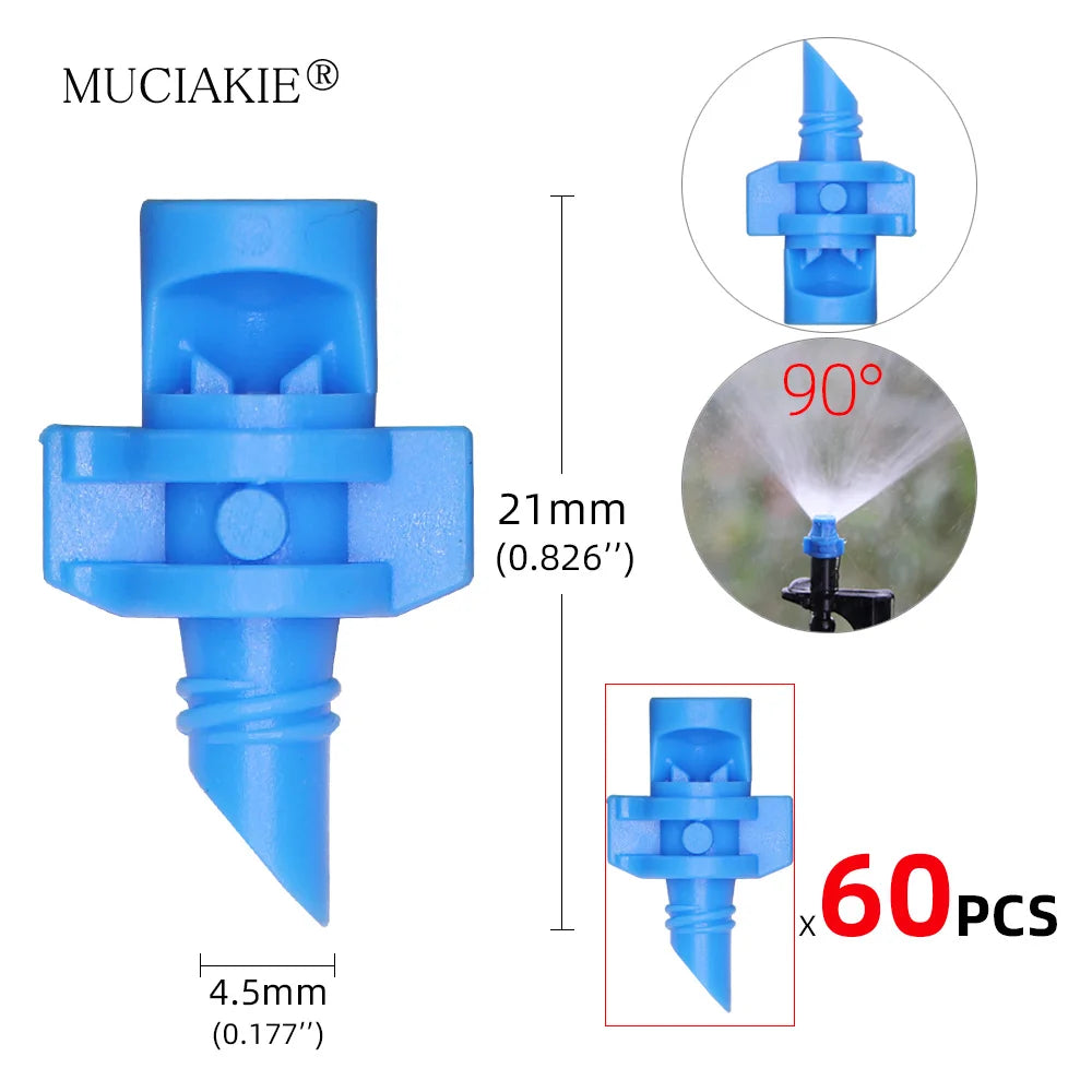 MUCIAKIE 60pcs/Pack 90 180 360 Degree Refraction Nozzle Garden Irrigation for Plant Spray Nozzle Mist Sprayer Irrigation Fitting
