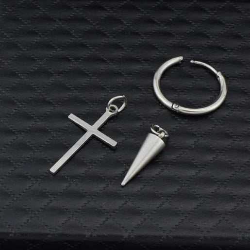 SOHOT Hot Dangle Long Tassel Unisex Hoop Earrings Punk Metal Jewelry Brincos Silver Color Star Cross Pendant Exaggerate Design