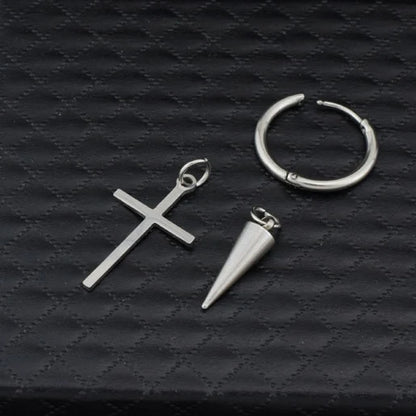 SOHOT Hot Dangle Long Tassel Unisex Hoop Earrings Punk Metal Jewelry Brincos Silver Color Star Cross Pendant Exaggerate Design
