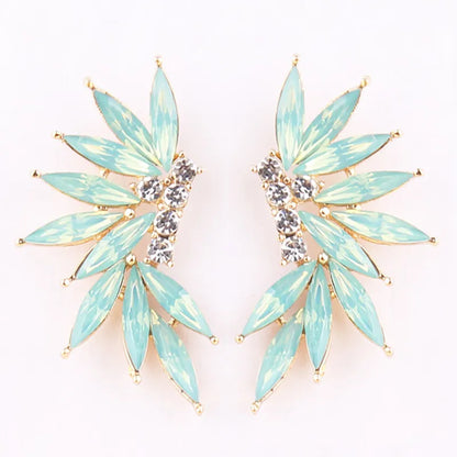 LUBOV Shining Rhinestone Wings Stud Earrings Acrylic Crystal Stone Women Piercing Earrings Trendy Wedding Jewelry Christmas