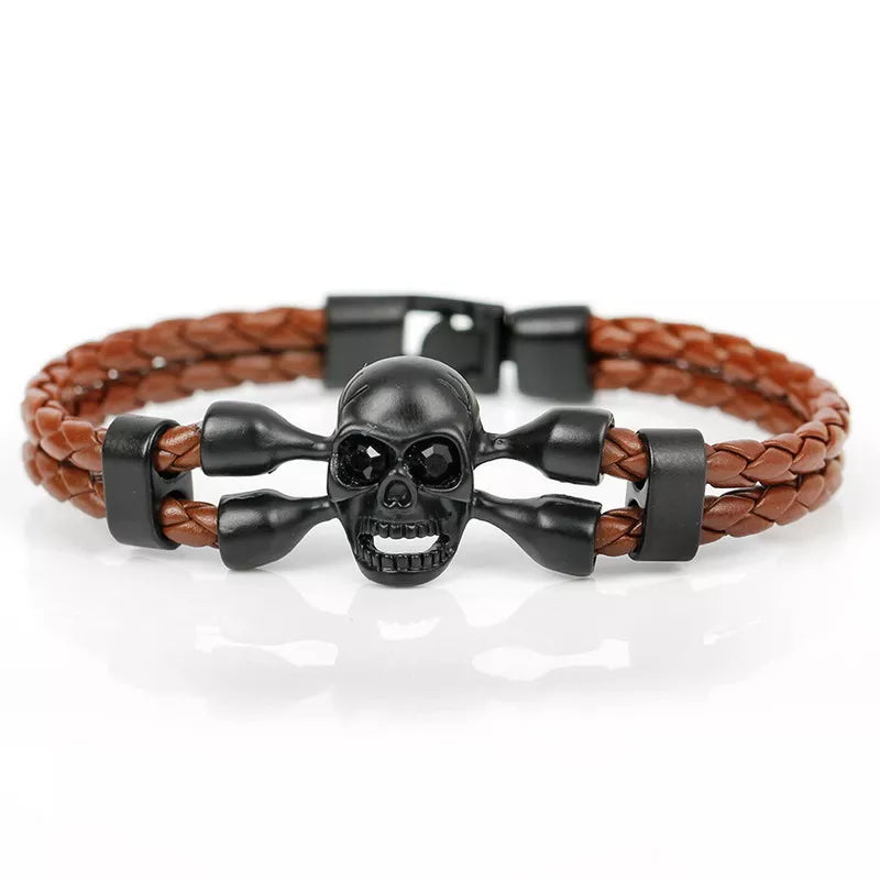 XQNI Brand Pop Skull Leather Men Bracelet High Quality Popular Boys Courage Knighthood Skeleton Male Charm Bracelet Jewelry