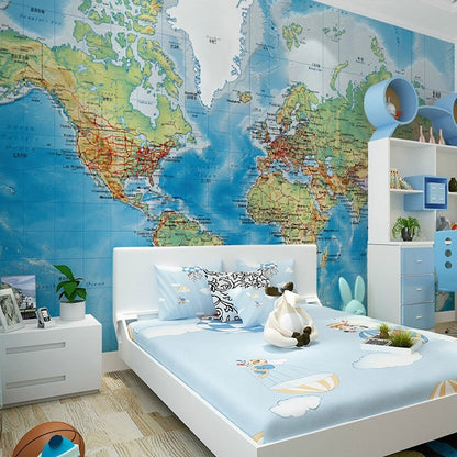 HD World Map Photo Mural Wallpaper Study Kid's Room Living Room Decor Wallpaper Modern Design Non-Woven Wall Papers Papel Tapiz