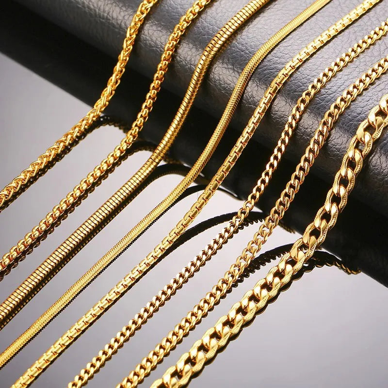 3-6mm Men Necklace Snake Chain Miami Cuba Link With Round Box and Wheat Chains Stainless Steel Choker Jewelry 24-27in