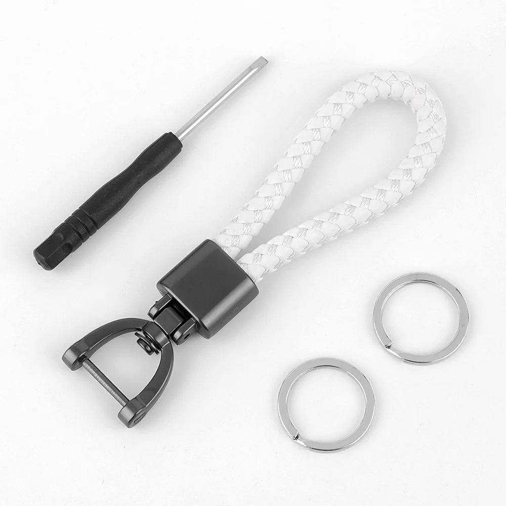 High-Grade Keychain for Men Women Rotatable Key Chain Luxury Hand Woven Leather Horseshoe Buckle Car Key Ring Holder Accessories