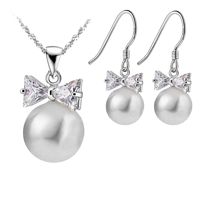 Delicate Pearl 925 Sterling Silver  Jewelry Sets Drop Earrings Necklace Pendant Jewelry Women Wedding Appointment Party