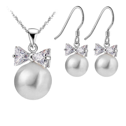 Delicate Pearl 925 Sterling Silver  Jewelry Sets Drop Earrings Necklace Pendant Jewelry Women Wedding Appointment Party