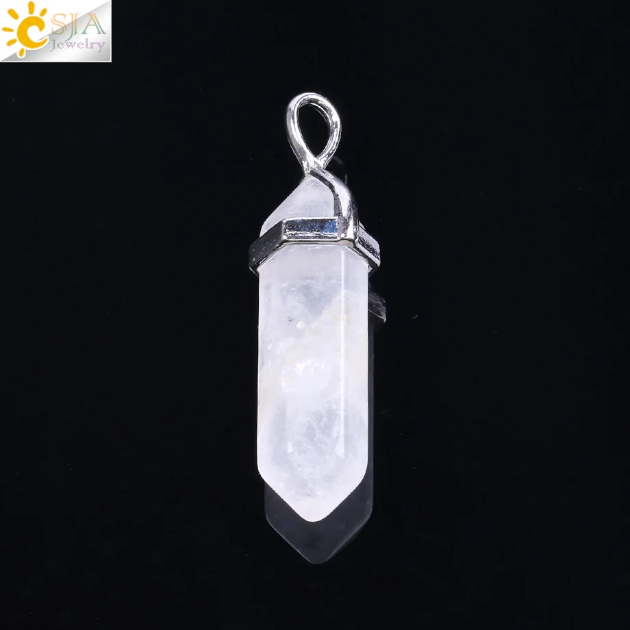 CSJA Bullet Natural Stone Pendant Real Purple Crystal Men Women Chakra Gem Stones Quartz Aventurine Pendants Jewelry  E001