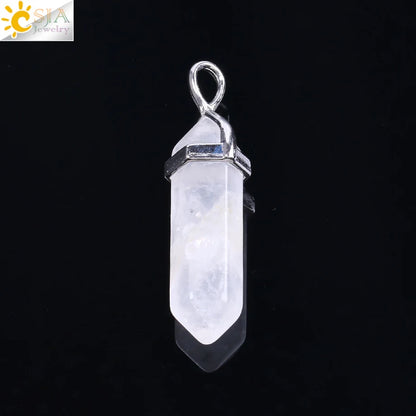 CSJA Bullet Natural Stone Pendant Real Purple Crystal Men Women Chakra Gem Stones Quartz Aventurine Pendants Jewelry  E001