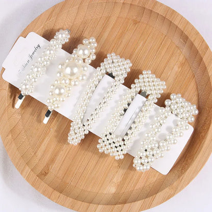 5Pcs/Set Pearl Hair Clip Snap Button Hair Pins for Women Sweet Pearl Hairpin Hair Clips Jewelry Lady Barrette Stick