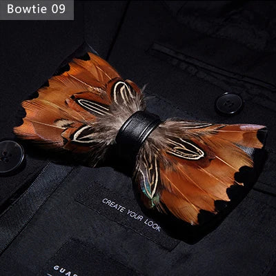 JEMYGINS Bowtie Natural Brid Feather Exquisite Hand Made Men Bow Tie Brooch Pin