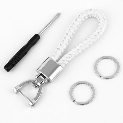 High-Grade Keychain for Men Women Rotatable Key Chain Luxury Hand Woven Leather Horseshoe Buckle Car Key Ring Holder Accessories