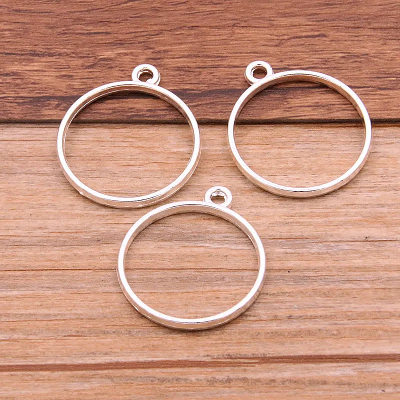 10Pcs 28*32mm 7 Color Alloy Jewelry Accessories Circular Round Charm Hollow Glue Blank Pendant Tray Bezel