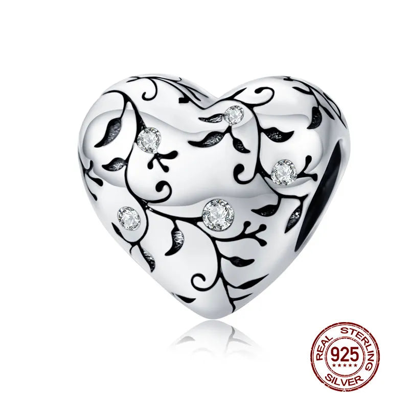 WOSTU 925 Sterling Silver Animal Cat Charm Pendant Heart Family Ladybug Bee Beads Fit Original Bracelet DIY Jewelry for Women