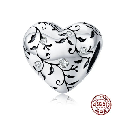 WOSTU 925 Sterling Silver Animal Cat Charm Pendant Heart Family Ladybug Bee Beads Fit Original Bracelet DIY Jewelry for Women