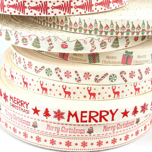 5yards Cartoon Printed Cotton Ribbons Hairbows Christmas Decoration for Home Gif