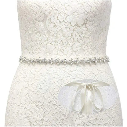 Handmade Silver Bridal Belt Rhinestone Waistband Applique for Evening Prom Dresses Wedding Decoration White Beige Sash Ribbon