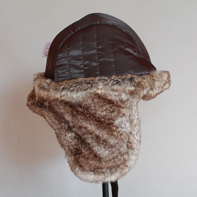 Winter Ushanka Hat Men Women's  Pilot Aviator Bomber Trapper Hat Faux Fur Leather Snow Cap With Ear Flaps