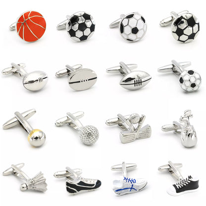 Men's Cufflinks Sport Series Rugby Golf Football Tennis Design Cuff Links for Men Copper Quality
