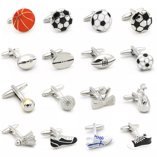 Men's Cufflinks Sport Series Rugby Golf Football Tennis Design Cuff Links for Men Copper Quality
