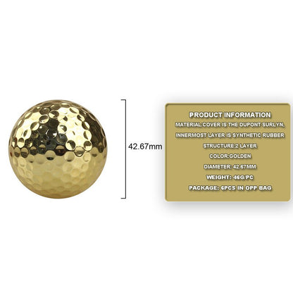 CRESTGOLF 6 Pcs Two Layer Golden Golf Balls Golf Practice Balls Training Two Pieces Balls