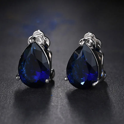 Water Drop Cubic Zirconia Clip Earrings With Elegant Blue Stone Earrings for Punk Girl Party Pendientes Mujer Moda